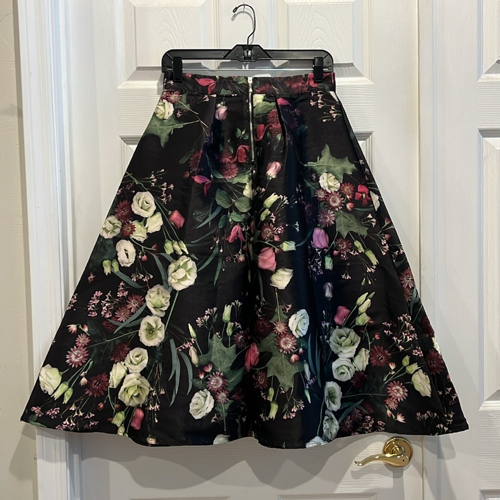 TRULY 4 U Floral Black Full A-line Skirt - Picture 4 of 7